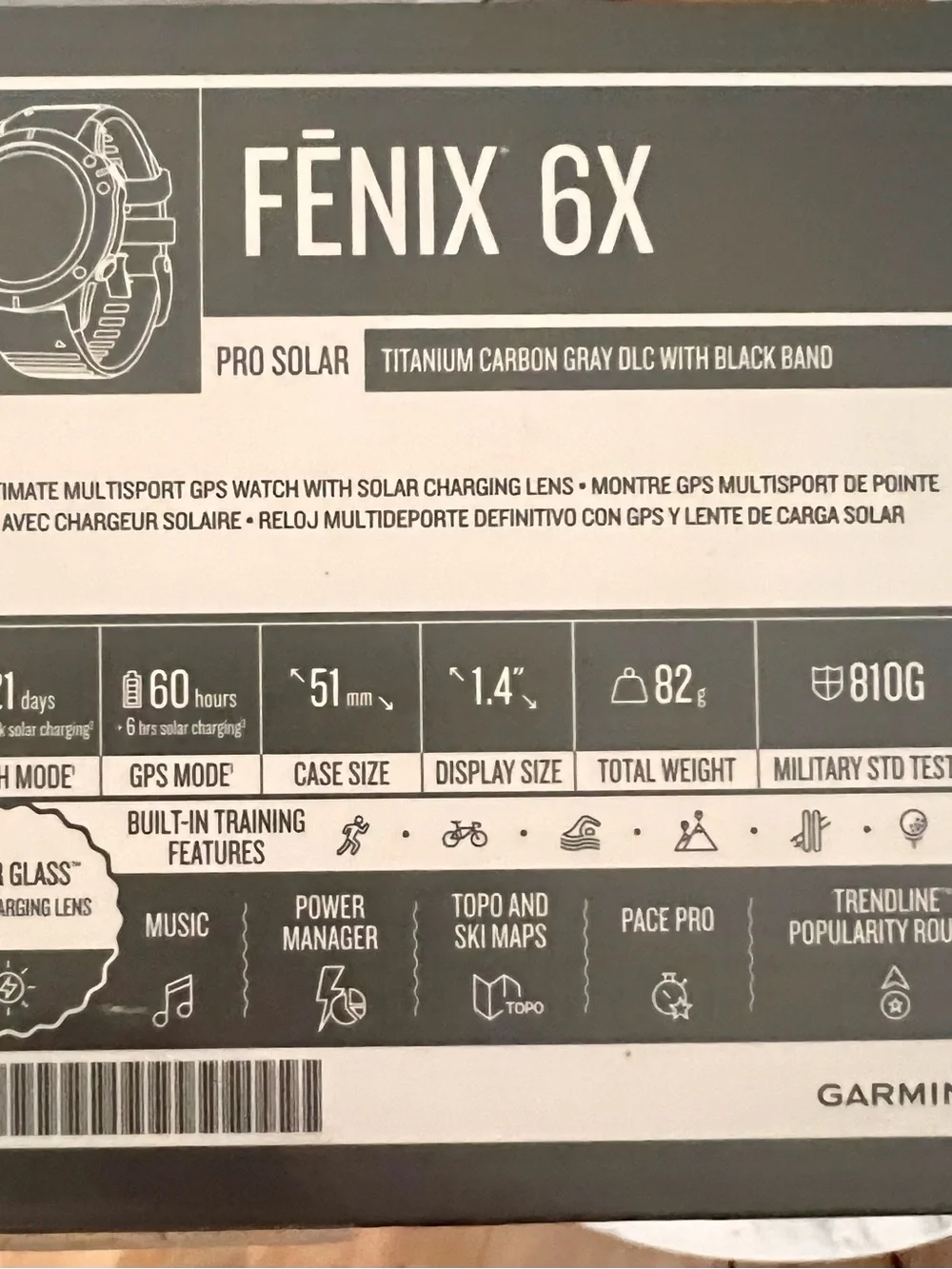 Garmin Fenix 6X Pro Solar Titanium DLC GPS Smartwatch 51mm + Extra Bands - Picture 2 of 9